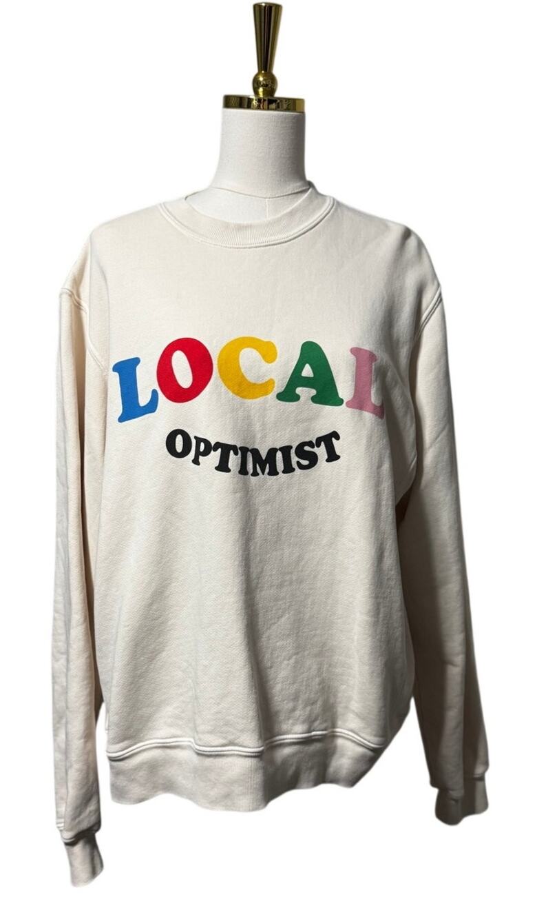 Madhappy Local Optimist Crewneck Sweatshirt Cream Multicolor Rainbow Logo Size M